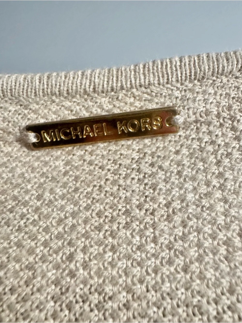 Michael Kors Beige Long-Sleeve Scoop Neck Top
